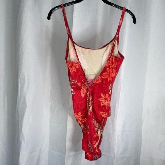 Athena One Piece Swim Suit Hawaiian Floral Themed Print Beach High Cut Open Back - Picture 3 of 9